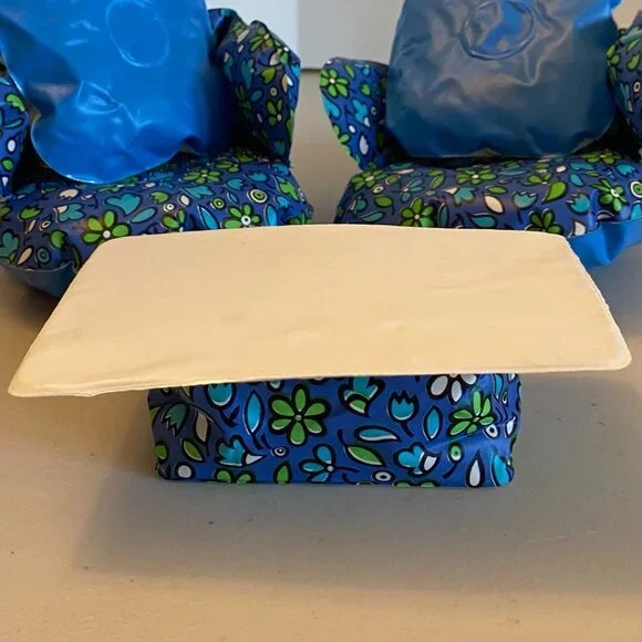 Vintage 1970s Barbie Clone Puff 'N Play Inflatable Doll Furniture Floral Blue - Picture 2 of 8